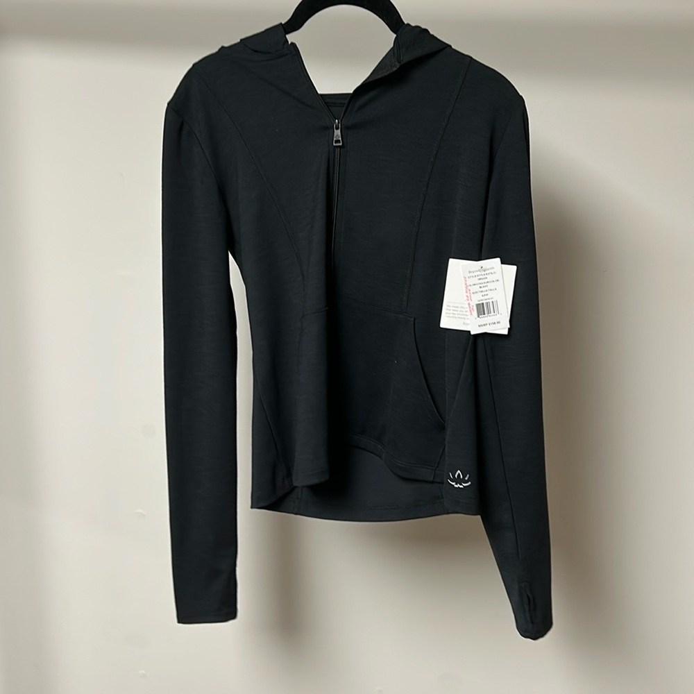 Beyond yoga heather rib morning jog hoodie black
